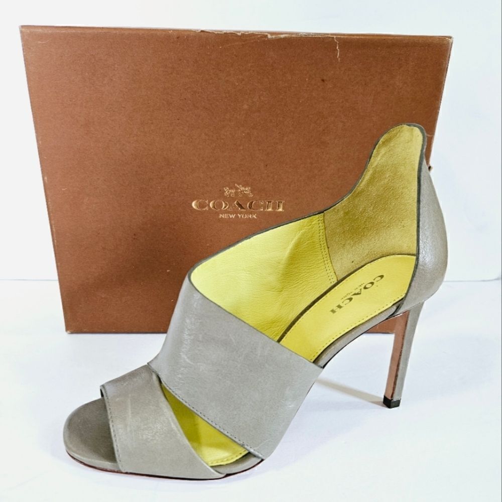 NIB COACH Manhattan Soft Vintage Leather Pump Open Toe Heels In Slate Grey 7.5
